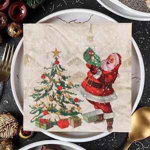 Khăn ăn giấy dùng một lần 3 lớp từ bột gỗ nguyên chất, kiểu túi, không gấp, dùng cho bữa tối, dịp lễ Giáng sinh - Product Image 4