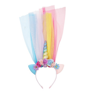 Gasa Arco Iris Color unicornio diadema princesa gradiente borla encaje Niña pelo ornamento tocado flor diadema - Product Image 1