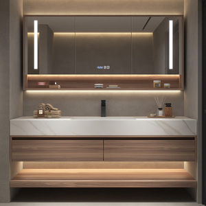 Mueble <span class=keywords><strong>de</strong></span> Baño Moderno <span class=keywords><strong>de</strong></span> Lujo Personalizado <span class=keywords><strong>con</strong></span> <span class=keywords><strong>Lavabo</strong></span>, Espejo LED, Gabinetes <span class=keywords><strong>de</strong></span> Vanidad y Soporte <span class=keywords><strong>de</strong></span> Piso - Product Image 1