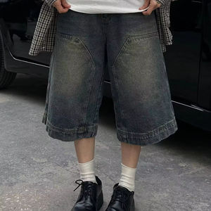 Y2K rétro Baggy lavé jean femmes américain taille haute jambe large Capri pantalon femme été nouveau décontracté Streetwear Denim Shorts - Product Image 1