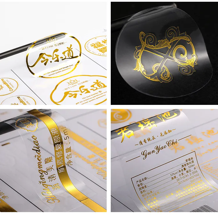 Feuille d'or estampage à chaud autocollants transparents personnalisés Logo d'étiquette