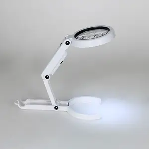 Soporte manos libres de mesa plegable de doble lente Lupa iluminada con LED para lectura