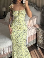 Robe moulante dos nu pour femme, imprimé floral, col en U, sans manches, décontractée pour l'été