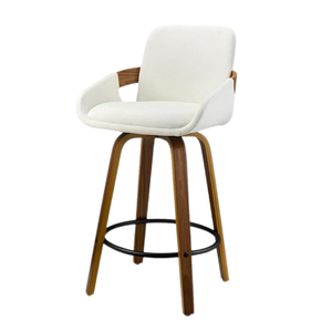 Modern 360 Degree <strong>Swivel</strong> <strong>Bar</strong> <strong>Stool</strong> with Beige Upholstery and Wood Frame for Home Kitchen Commercial Use Mid Century Design - Product Image 1