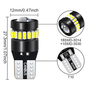 Feu de position LED T10 avec 18 SMD 3014/3030 et lentille - 12-18V, remplacement pour feux de plaque d'immatriculation et feux d'instrumentation - Product Image 2