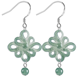 Natural <b>emerald</b> blue water Chinese knot earrings, S925 silver set with ice-grade jadeite earrings for women, pendant earrings - Product Image 2