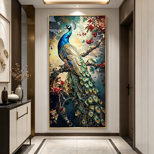 Modern <b>Islamic</b> Indian Style Peacock Wall Art Divine Crystal Porcelain Painting Symbol LED Wall Decor for Home Hotel decor - Product Image 3