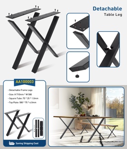 Pieds de table détachables en forme de X robustes en métal en fonte pour bureau à manger bureau Style industriel salon atelier réglable - Product Image 6