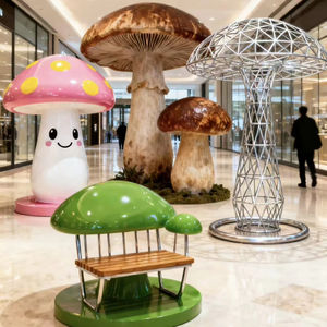 Estátua de Cogumelo de Resina Fornecida Diretamente da Fábrica, Grande Estátua de Fibra de Vidro, Casa de Cogumelo para Shopping - Product Image 1