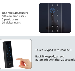 Sistema de Control de Acceso Autónomo con Teclado Táctil y Lector para Exteriores, 10,000 Usuarios, Teclado Táctil ABS, Desbloqueo por Contraseña y Tarjeta EM - Product Image 6