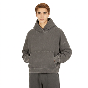 Personalizado de los hombres de la gota del hombro 100% algodón lavado sudaderas con capucha de gran tamaño casual de peso pesado sudaderas con capucha de los hombres sudaderas con capucha - Product Image 1