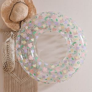 Bouée de bain gonflable transparente pour bébé avec motif floral, double airbag, pour utilisation en piscine pour enfant - Product Image 1
