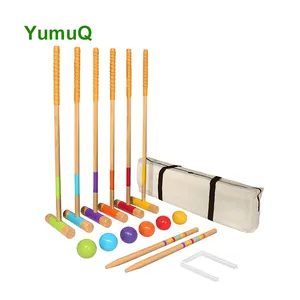 YumuQクラシック4プレーヤー芝生ゲーム子供用木製おもちゃゴルフ漫画動物プラスチックピュアカラークロケットボールマレットセット