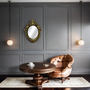Nhà cổ điển trang trí hình bầu dục <span class=keywords><strong>PU</strong></span> khung tường gương trong Trung Quốc Thiết kế mới nhà phòng tắm gương - Product Image 2