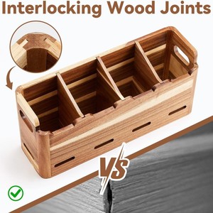 Boîte de rangement en bois pour ustensiles de cuisine 2L avec compartiments, organisateur de bureau suspendu, couleur bois naturel - Product Image 4