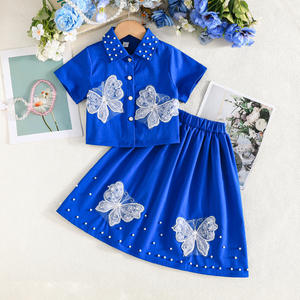 Vêtements pour enfants en gros, usine chinoise, ensemble papillon <span class=keywords><strong>bleu</strong></span> perle pour tout-petits, robe d'été pour fille, vêtements pour bébés, ensembles de vêtements pour filles - Product Image 5