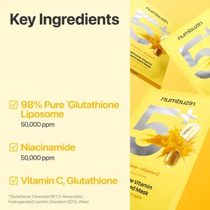 Masque en tissu éclaircissant professionnel n°5+ au glutathion et à la vitamine C - Anti-taches brunes et unifie le teint pour tous types de peau (1 unité) - Product Image 2