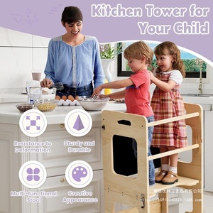 Tour d'apprentissage pour enfants en bois massif, pliable, tabouret de cuisine pour tout-petits - Product Image 3