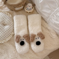 Chaussettes de nuit antidérapantes en polyester brodé, motif animalier, mi-mollet, tissées, épaisses, chaudes, douces et moelleuses pour l'hiver