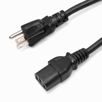 Kabel Daya AC UL Terdaftar US 3 Prong ke IEC C13 NEMA 5-15P Kabel Komputer Tembaga Murni untuk Monitor PC