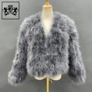 Fashion winter turkey feather plus size girls real fur casual women fur jacket