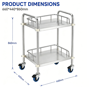 Commercial Stainless Steel Service Cart 2 Tier Medical Utility <b>Trolley</b> Rolling Storage Cart with <b>Wheels</b> for Hospital Clinic - Product Image 1