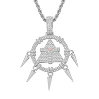Collier Pendentif Roue de la Sagesse Personnalisé en Laiton avec Zircons Cubiques et Pompon, Bijoux Hip Hop pour Hommes