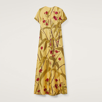 Robe longue évasée à manches courtes pour femme, motif floral jaune, 100% soie numérique, anti-rides, collection automne, vente en gros personnalisée Wisrise Fashion