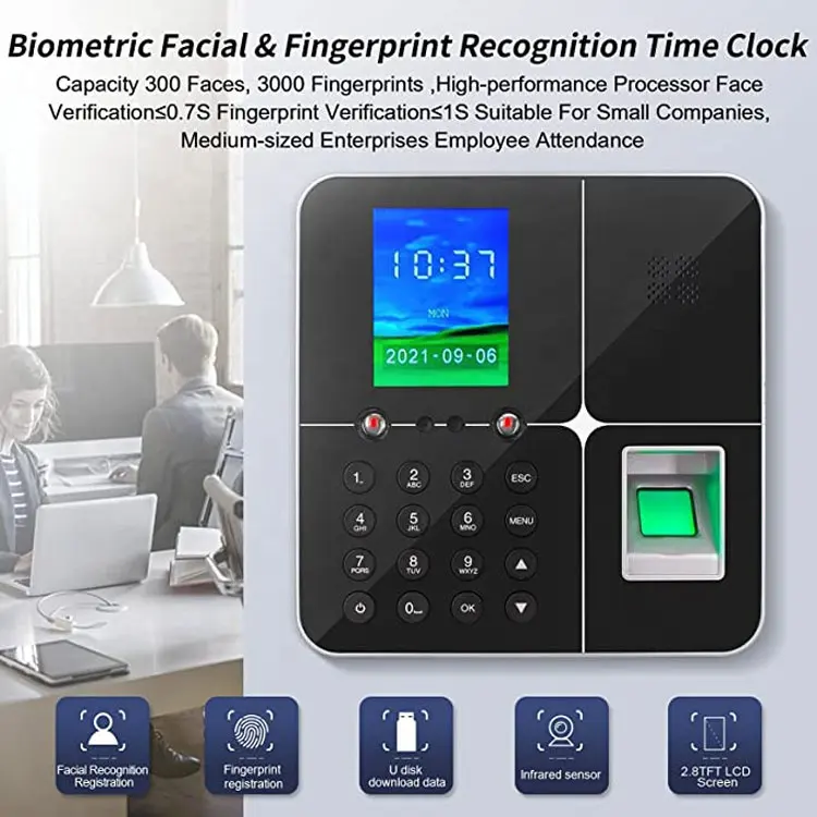 TCP IP 네트워크 및 백업 배터리로 얼굴 인식 및 지문 시간 출석 장치