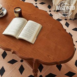 Retro Coffee <b>Table</b> Solid Ash Wood Vintage Finish Oval Shape Living Room Furniture - Product Image 4