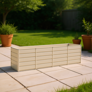 Pot de fleurs en acier 240 x 80 x 75 cm ivoire, jardinière d'extérieur, design moderne minimaliste, décoration de jardin - Product Image 2