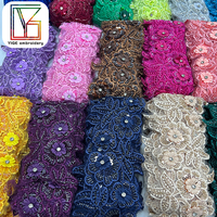 Broderie Florale 3D de Haute Qualité avec Strass, Garniture de Dentelle Nuptiale Lourde Multicolore Ornée de Perles et Paillettes, pour Robe