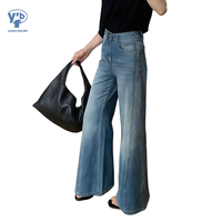 Jean baggy personnalisé YUANBOFEI, coupe vintage, jambe large, en denim délavé, avec décoration intégrale en strass et diamants