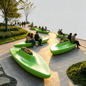 Bancs géométriques personnalisés pour salon public, entourés d'arbres, pour zone de repos extérieure de parc technologique - Product Image 4