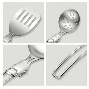 Ensemble d'outils de cuisine multifonctionnels portables pour le camping et les pique-niques, pliables, en acier inoxydable 304, 6 pièces, écologiques, pelle et cuillère - Product Image 4