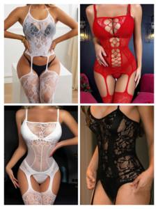 Sexy Sexy per tutto il corpo di Lingerie Femme Sexy in pizzo nero con ritagli di reggicalze e corsetto da cintura - Product Image 5