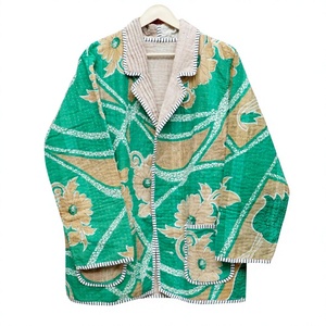 Women's Floral Batik Print Quilted Reversible Embroidered Jacket Cotton Three Quarter Sleeve Mandarin Collar Patch Pocket Winter - Product Image 1