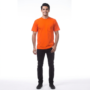 T-shirt pour homme à col rond, confortable, doux, 100% coton, lourd, uni - Product Image 1