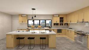 Muebles de Cocina Modernos con Isla, Acabado en Melamina con Aspecto de Madera - Product Image 2