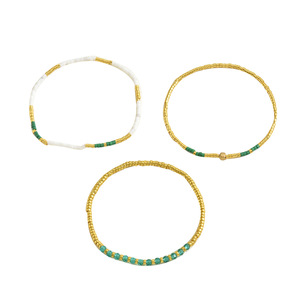 Women's <b>Beaded</b> Bracelet <b>Set</b> Green Gold Crystal Bohemian Style Jewelry Gift - Product Image 5