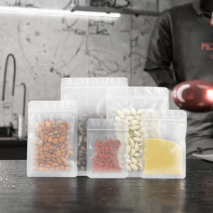 Sac à fermeture éclair sur pied en plastique recyclé transparent givré personnalisé pour les emballages d'aliments pour animaux de compagnie de café aux épices - Product Image 2