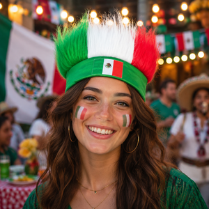 Accesorio de Disfraz para el Día de la Independencia de México, Diadema Patriótica Verde, Blanca y Roja, Diadema con Peluca de la Bandera Mexicana - Product Image 3