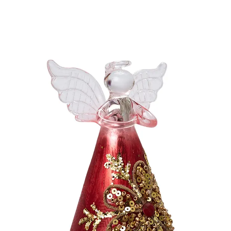 Lentejuelas de flores de vidrio Ángel adornos de Navidad de vidrio rojo de la decoración de la botella de