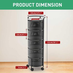 2/3/4/5 Tier Cast Iron Kitchen Storage Rack with 360 Degree Rotating <b>Vegetable</b> Baskets and Wheels Space-Saving Modern Design - Product Image 2