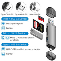 Lector de tarjetas SD TF Tipo C USB A 3,0 y adaptador Micro Memory OTG para computadora portátil