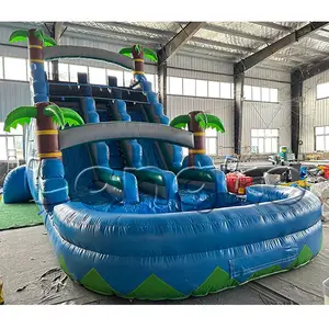 hot sale inflatable water slide commercial blue palm tree wet dry waterslides for sale