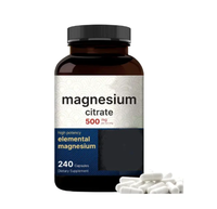 Complément en marque blanche Citrate de magnésium 500mg 240 gélules Haute pureté Forme élémentaire Certifié Halal/Kosher Usage adulte