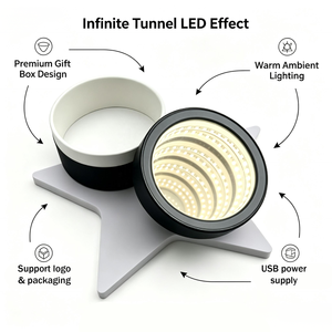 กล่องของขวัญไฟกระจกอินฟินิตี้ทรงกลมแบบกำหนดเอง พร้อมไฟ LED แบบอุโมงค์ USB ของที่ระลึกทางธุรกิจ ของตกแต่งวันหยุด ของแจกในงานองค์กร - Product Image 2