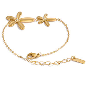 Bracelet chaîne fleur en acier inoxydable plaqué or 122 avec zircon cubique JINYOU pour femme, vente en gros de bijoux - Product Image 1