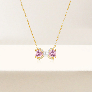Collar de Perlas con Lazo Rosa de Plata de Ley 925 CANNER, Diseño Único y Dulce con Lazo, Estilo Elegante y a la Moda - Product Image 6